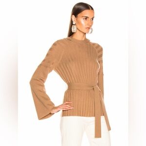 EQUIPMENT RIB KNIT CASHMERE WOOL WAIST TIE SWEATER TUNIC CAMEL M